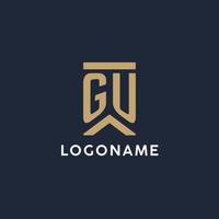 GU initial monogram logo design in a rectangular style with curved sides vector