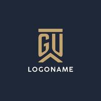 diseño de logotipo de monograma inicial gu en un estilo rectangular con lados curvos vector