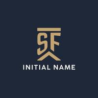 SF initial monogram logo design in a rectangular style with curved sides vector