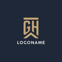 GH initial monogram logo design in a rectangular style with curved sides vector