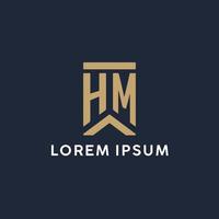 HM initial monogram logo design in a rectangular style with curved sides vector