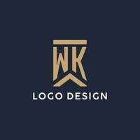 WK initial monogram logo design in a rectangular style with curved sides vector
