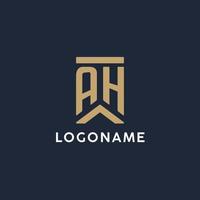 AH initial monogram logo design in a rectangular style with curved sides vector