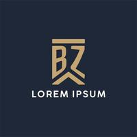 BZ initial monogram logo design in a rectangular style with curved sides vector