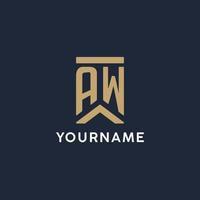 AW initial monogram logo design in a rectangular style with curved sides vector