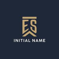 ES initial monogram logo design in a rectangular style with curved sides vector