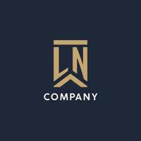 LN initial monogram logo design in a rectangular style with curved sides vector