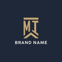 MI initial monogram logo design in a rectangular style with curved sides vector