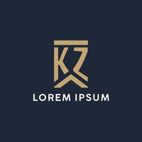 KZ initial monogram logo design in a rectangular style with curved sides vector