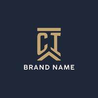 CI initial monogram logo design in a rectangular style with curved sides vector