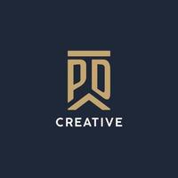 PD initial monogram logo design in a rectangular style with curved sides vector