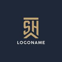 SH initial monogram logo design in a rectangular style with curved sides vector