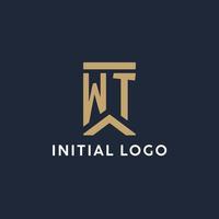 WT initial monogram logo design in a rectangular style with curved sides vector