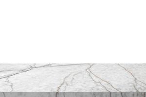 white marble stone table top isolated on white background for product display photo