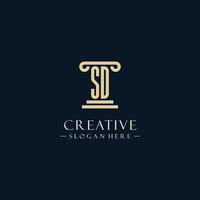 SD initial monogram logos with pillar shapes style vector