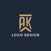 AK initial monogram logo design in a rectangular style with curved sides vector