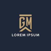 GM initial monogram logo design in a rectangular style with curved sides vector