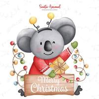 Cute Koala in Santa costume, Watercolor Christmas season illustration, Christmas animal illustration vector