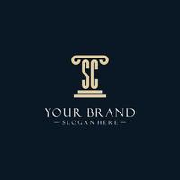 SC initial monogram logos with pillar shapes style vector