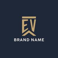 diseño inicial del logotipo del monograma ev en un estilo rectangular con lados curvos vector