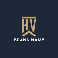 HV initial monogram logo design in a rectangular style with curved sides vector