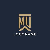 diseño de logotipo de monograma inicial mu en un estilo rectangular con lados curvos vector