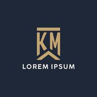 KM initial monogram logo design in a rectangular style with curved sides vector