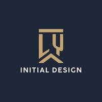 LY initial monogram logo design in a rectangular style with curved sides vector