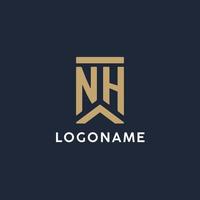 NH initial monogram logo design in a rectangular style with curved sides vector