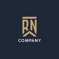 RN initial monogram logo design in a rectangular style with curved sides vector