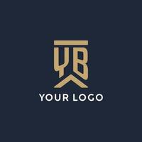 diseño del logotipo del monograma inicial yb en un estilo rectangular con lados curvos vector