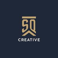 SQ initial monogram logo design in a rectangular style with curved sides vector