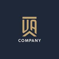 UA initial monogram logo design in a rectangular style with curved sides vector