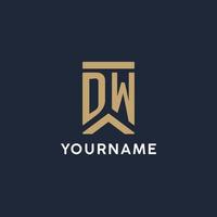 DW initial monogram logo design in a rectangular style with curved sides vector