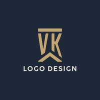 VK initial monogram logo design in a rectangular style with curved sides vector