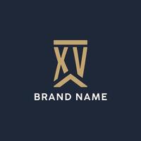 XV initial monogram logo design in a rectangular style with curved sides vector