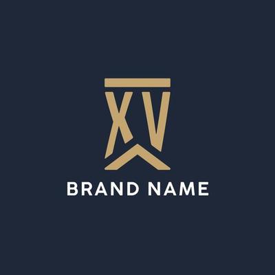 XV initial monogram logo design in a rectangular style with curved sides