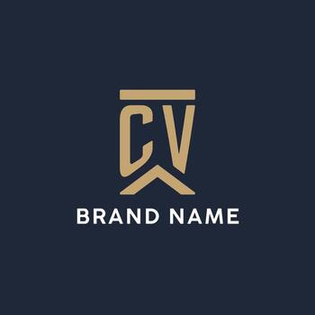 CV initial monogram logo design in a rectangular style with curved sides vector