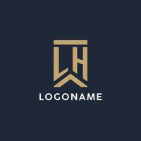 LH initial monogram logo design in a rectangular style with curved sides vector