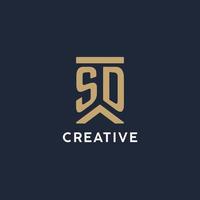 SD initial monogram logo design in a rectangular style with curved sides vector