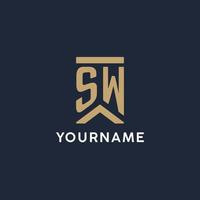 SW initial monogram logo design in a rectangular style with curved sides vector