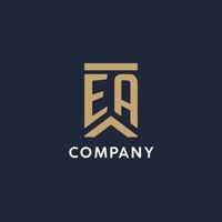 EA initial monogram logo design in a rectangular style with curved sides vector