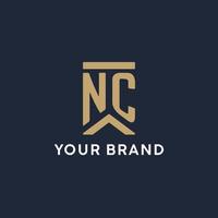 NC initial monogram logo design in a rectangular style with curved sides vector