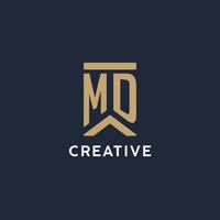 MD initial monogram logo design in a rectangular style with curved sides vector