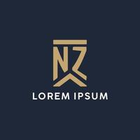 NZ initial monogram logo design in a rectangular style with curved sides vector