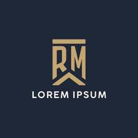 RM initial monogram logo design in a rectangular style with curved sides vector