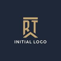 RT initial monogram logo design in a rectangular style with curved sides vector