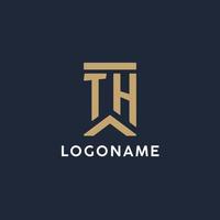 TH initial monogram logo design in a rectangular style with curved sides vector