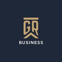 GR initial monogram logo design in a rectangular style with curved sides vector