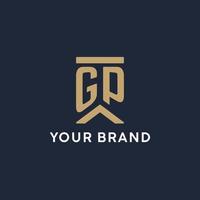 GP initial monogram logo design in a rectangular style with curved sides vector